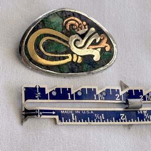 Taxco Mexico Ballesteros Sterling 925 Inlay Brooch Pendant Aztec Motif
